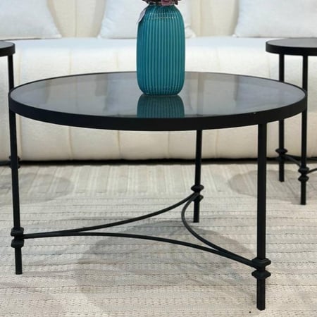 طقم طاولات دائري لون اسود مع 4 خدمة