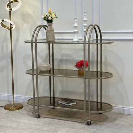 عربية تقديم بيضاوي 3 دور لون شمباني زجاج بني