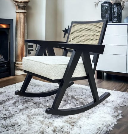 كرسي مفرد خشبي بوكلية هزاز بتصميم مودرين مميز ابيض خشب زان اسود