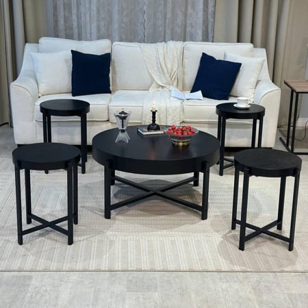 طقم طاولات ضيافة خشب لون أسود