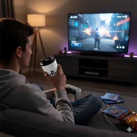 كوب قهوة - كوب قهوة بتصميم خاص لدى متجرنا ( شعار  بلايستيشن ) اللون الأبيض