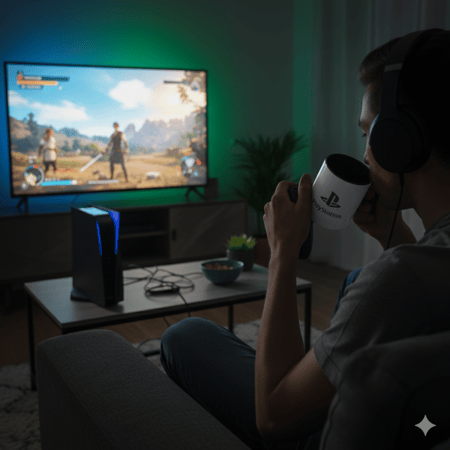 كاسة - كاسة شعار بلايستيشن اللون الأبيض و الأسود