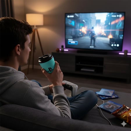 كوب قهوة - كوب قهوة بتصميم خاص لدى متجرنا ( شعار  بلايستيشن ) اللون الأزرق التركوازي