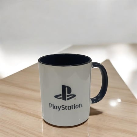 كاسة - كاسة شعار بلايستيشن اللون الأبيض و الأسود