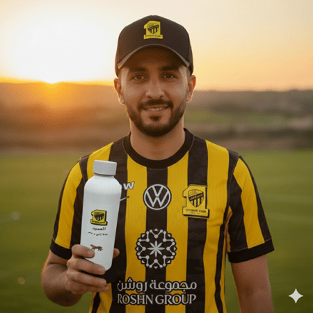 قارورة من الفولاذ المقاوم للصدأ بشعار ( نادي الإتحاد ) اللون الأبيض