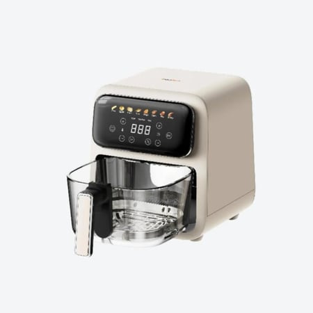 قلاية كولين الهوائية 4 لتر – سلة زجاجية شفافة بلون بيج أنيق