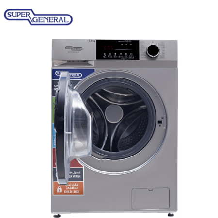 غسالة سوبر جنرال أمامية حرارية 10.5/7 كجم – شاشة لمس وتصميم سيلفر أنيق