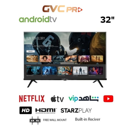 شاشة GVC Pro 32 بوصة سمارت LED HD – وصول سريع لـ Netflix وYouTube وShahid