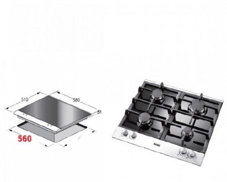 سطح بلت إن 4 عيون غاز – كريستال إيطالي لأداء متقن وأناقة مطبخية