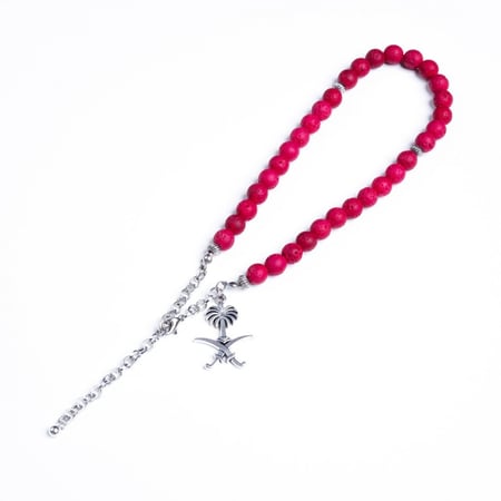 أسورة + سبحة حجر بركاني أحمر شكل سيفين ونخلة