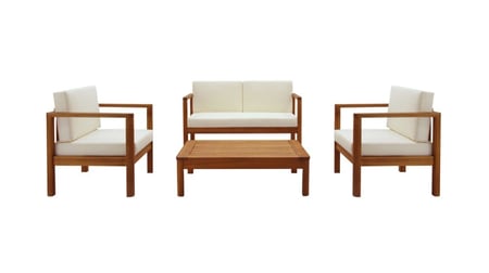 أثاث حديقة من الخشب الصلب بأربعة مقاعد مع وسائد