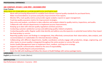 Business and Quality Management cv