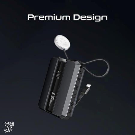 PROMATE - بطارية Neo-10 سعة 10000 ملي أمبير مع كيبل تايب سي وشاحن ساعة ابل مدمج بقوة واط - أسود