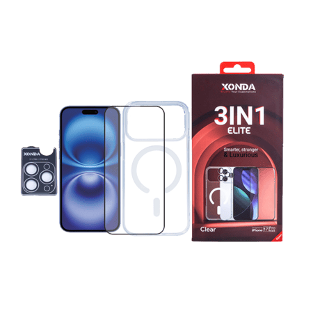 Xonda - بكج حماية النخبة 3in1 للايفون 17 - شفاف