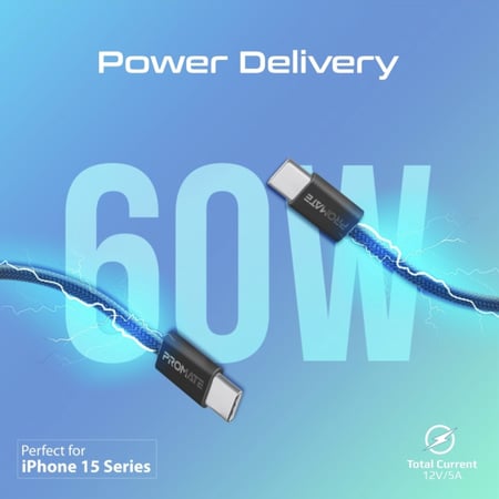 PROMATE - كيبل شحن نحيف EcoLine من تايب سي إلى تايب سي بطول 1.2 متر
