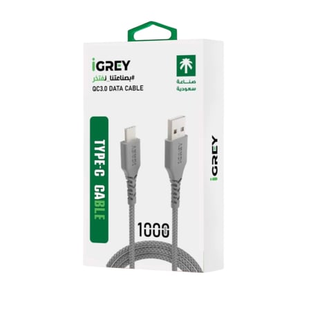 iGREY - كيبل شحن من يو اس بي إلى تايب سي بطول 1 متر - رمادي
