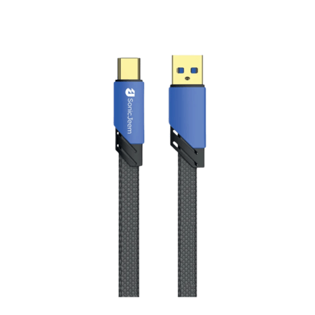 Sonic Jeem - كيبل شحن بأطراف نحاسية من يو اس بي إلى تايب سي 1 متر - قماش أزرق
