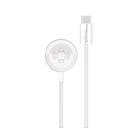 PROMATE - كيبل شحن WatchLink-c لساعة أبل بتصميم مظفر بطول 1.2 متر - أبيض