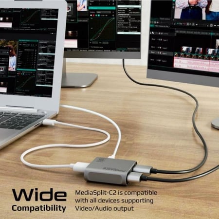 PROMATE - محول Media Split-C2 من HDMI إلى (2) HDMI بدقة 4K - رمادي