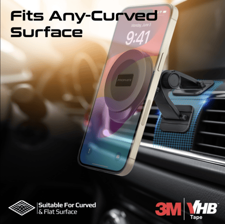 PROMATE - حامل هاتف ذكي ArcMount بتقنية MagGrip للاسطح المنحنية - أسود