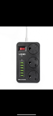LDNO توصيله كهربائيه لدنيو مقاومه للحريق بثلاث مقابس للكهرباء  و 6 منافذ للشحن USB