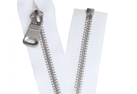 سحاب جاكيتات حديد 70 سم SLVWHT - شريط أبيض - تعليقة فضي (حبة)