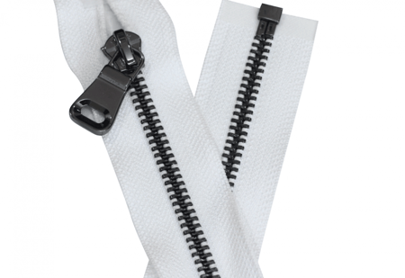 سحاب جاكيتات حديد 70 سم BLKWHT - شريط أبيض - تعليقة أسود لمعة (حبة)