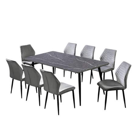 طاولة طعام خشب 8 كرسي رمادي