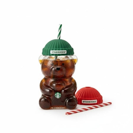 كوب قهوة زجاجي بتصميم دب تيدي – كوب عصري لعام 2025 مع ماصة وغطاء (Teddy Bear Cup 2025)