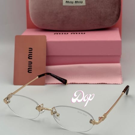 نظارة ميو ميو بيضاوية بدون إطار عدسة شفافة