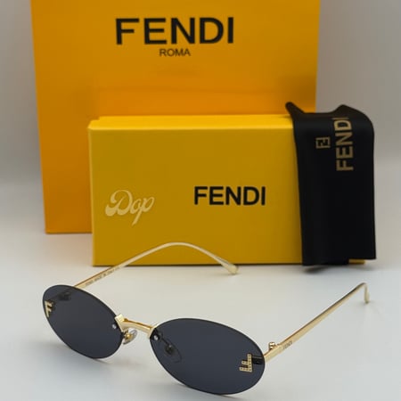 نظارة فيندي ببيضاوية ذهبي عدسة سوداء