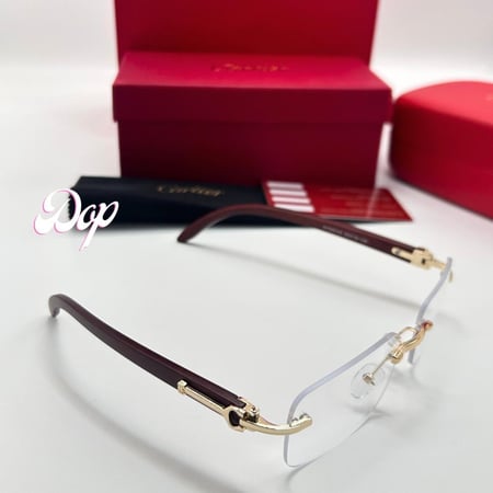 نظارة كارتير خشبي ذهبي بدون أطار بعدسة شفافة