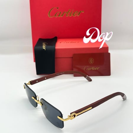 نظارة كارتير بدون أطار عدسة سوداء وذراع خشبي الاصدار الثاني