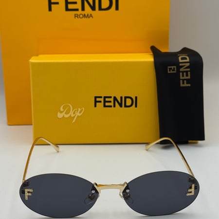 نظارة فيندي ببيضاوية ذهبي عدسة سوداء