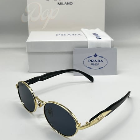 نظارة برادا دائرية باطار ذهبي وعدسة اسود