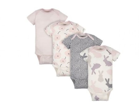 505- 4 قطع شبك بناتي نص كم Bunny قطن عضوي ماركة Onesies