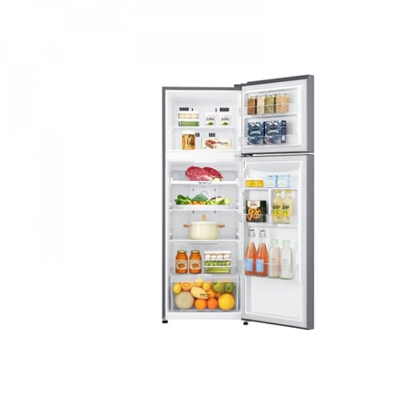 ثلاجة إل جي بفريزر علوي 9 قدم مكعب، تشخيص ذكي، إنفرتر عاكس – فضي بلاتيني