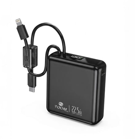 باور بانك ZM-ZP11Bفائق النحافة بقدرة 10000 مللي أمبير في الساعة IMPACTO فائق السرعة بقدرة 22.5 وات أسود