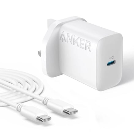 راس شاحن أنكر جداري سريع 20 واط بمنفذ PD + كيبل تايب سي إلى تايب سي (1.5 متر)