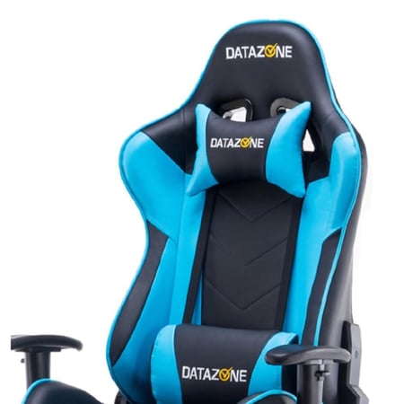 كرسي ألعاب أزرق في أسود + وسادة رقبة + مسند ظهر (داتا زون)