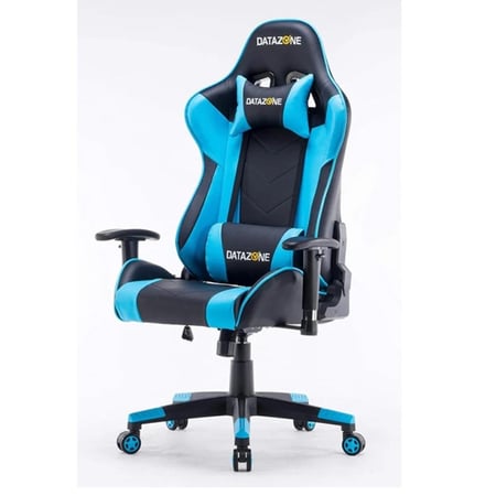 كرسي ألعاب أزرق في أسود + وسادة رقبة + مسند ظهر (داتا زون)