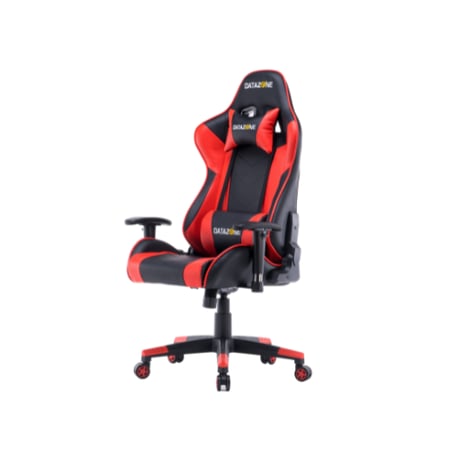 كرسي ألعاب أحمر في أسود + وسادة رقبة + مسند ظهر (داتا زون)
