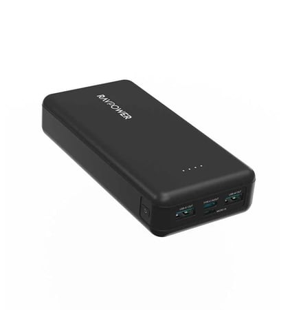 بكج راف باور 5 في 1 للسفر يتكون من باور بانك 20000 مللي أمبير + فيش السفر العالمي + 2 كابل شحن تايب سي و لايتنينج + شاحن سيارة