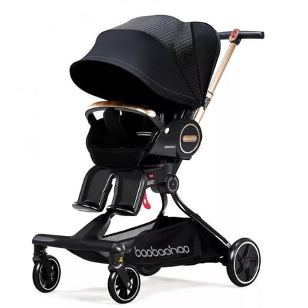 عربية اطفال مميزة وفاخرة بظهر مقعد قابل للتعديل ويقبل الدوران 360 درجة وسلة كبيرة ماركة باباوهاو baobaohao لون أسود