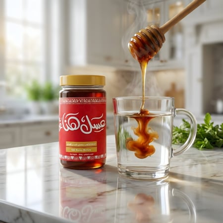 استخدام خلطة المجرى مع كوب ماء دافئ على طاولة صباحية