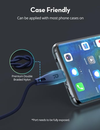 سلك راف باور تايب سي الى تايب سي نايلون بقوة 60 واط بطول 1.2متر - ازرق