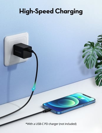 باندل راف باور 2 كيبل 1 متر - 2 متر - تايب سي تو لايتننق - اسود