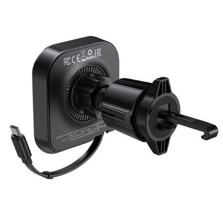 حامل جوال AceFast مغناطيسي على فتحة المكيف مع شحن لاسلكي مع سلك قابل للسحب - اسود