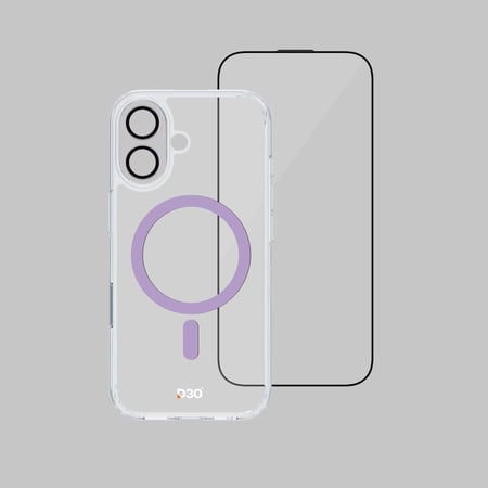 بكج Armorpro D30 ثلاثة في واحد ( كفر حماية شفاف ماج سيف بنفسجي + حماية شاشة شفافة ضد الانعكاس + حماية للعدسات ) مع زر التصوير للايفون 17