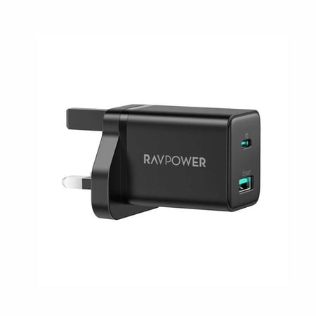 شاحن جداري راف باور 30 واط بمنفذ تايب سي ومنفذ يو اس بي - اسود